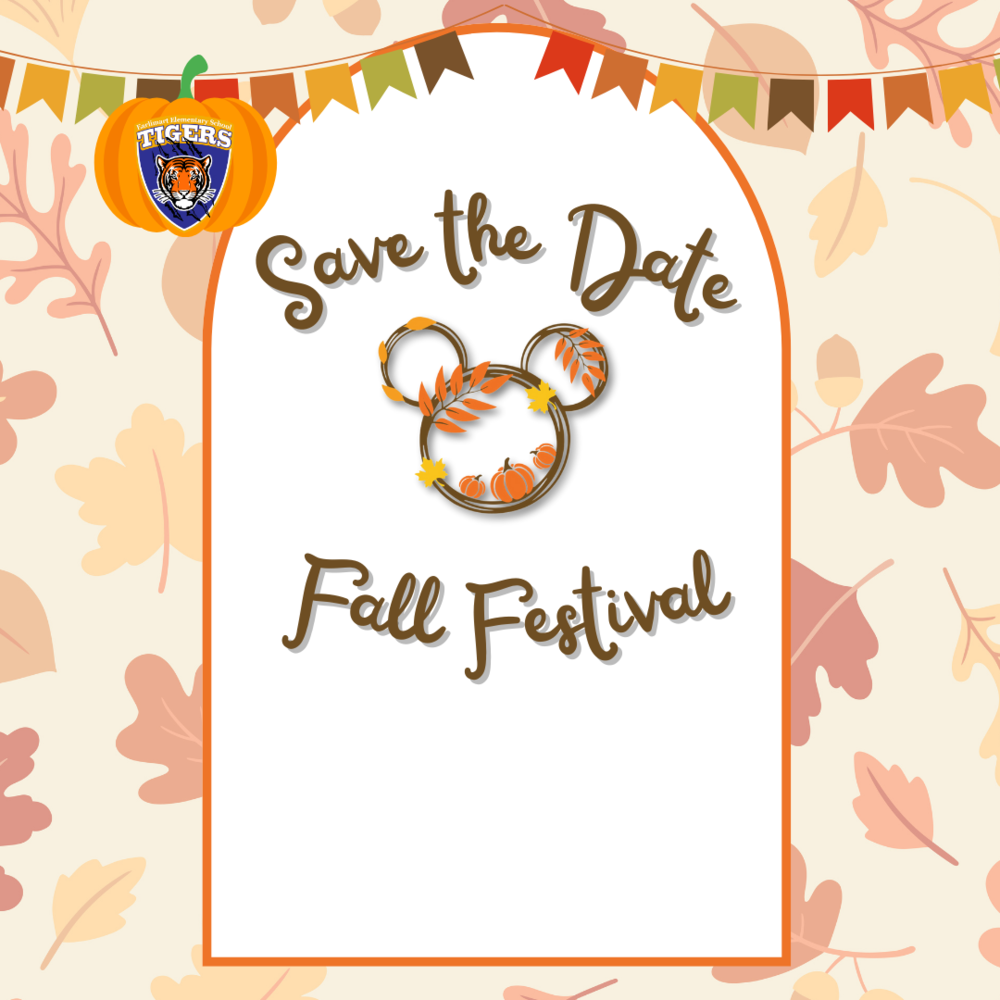 Flyer with fall colors and contend with the words save the date, fall festical
