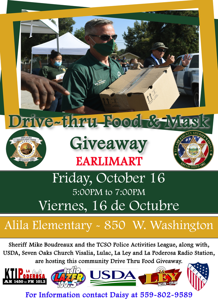 Drive-Thru Food & Mask Giveaway / Comida y Mascaras Gratis por Auto-Servicio