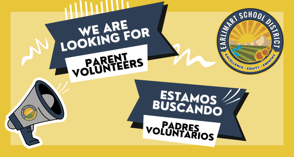 Parent volunteer flyer, megaphone, ESD logo