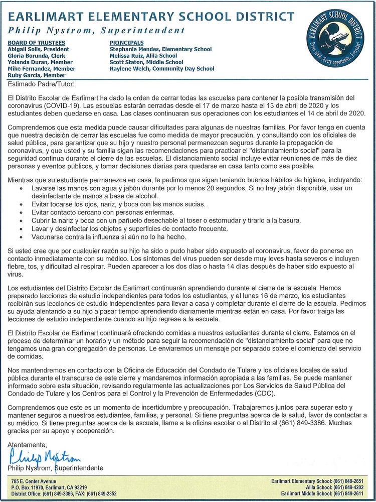 Escuela en sesión el lunes 16 de marzo de 2020