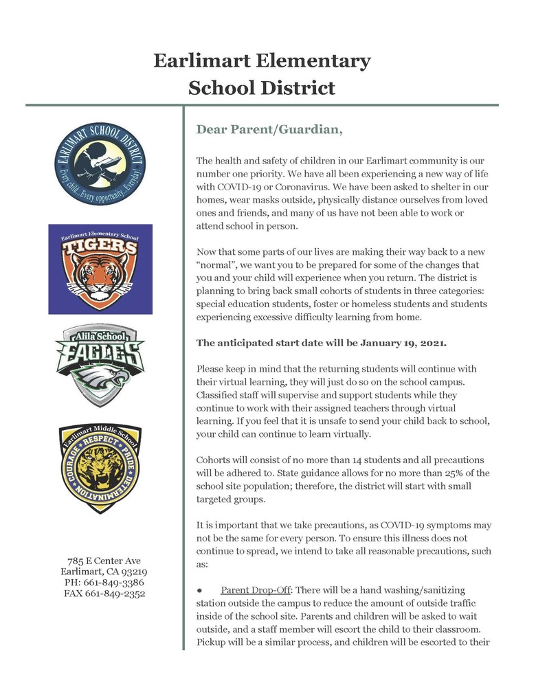 Small Cohort Parent Letter