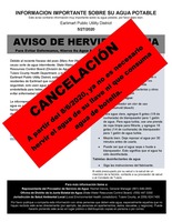 CANCELACION DEL AVISO DE HERVIR EL AGUA